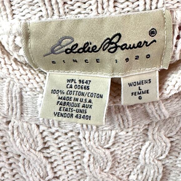 Vintage EDDIE BAUER Cable Knit Sweater Womens L Fisherman Pullover Cotton Chunky - Picture 4 of 8